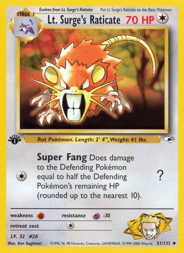 Lt. Surge's Raticate — 1st Edition