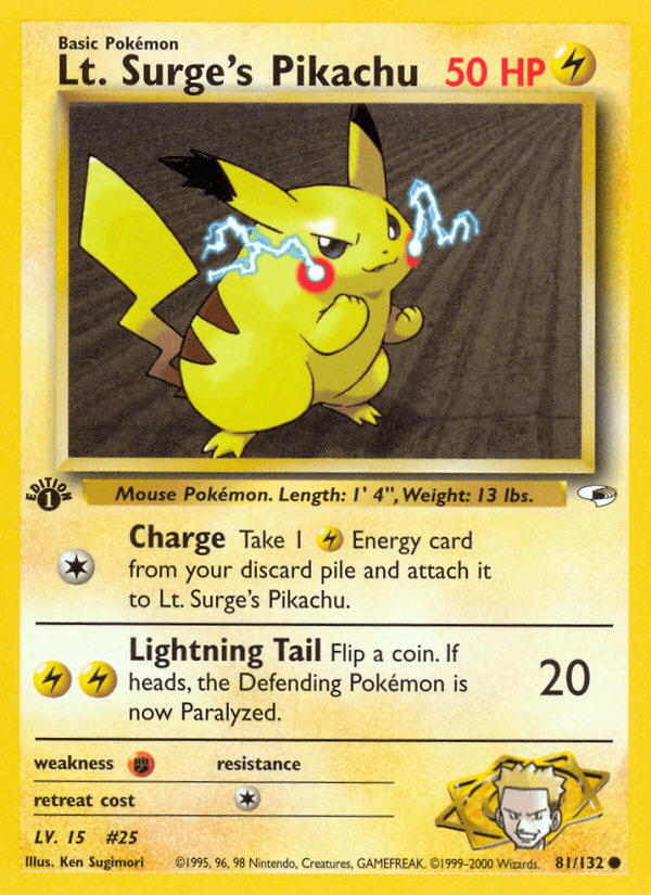 Lt. Surge's Pikachu — 1st Edition