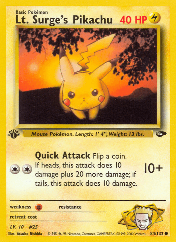 Lt. Surge's Pikachu — 1st Edition