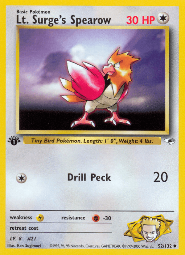 Lt. Surge's Spearow — 1st Edition