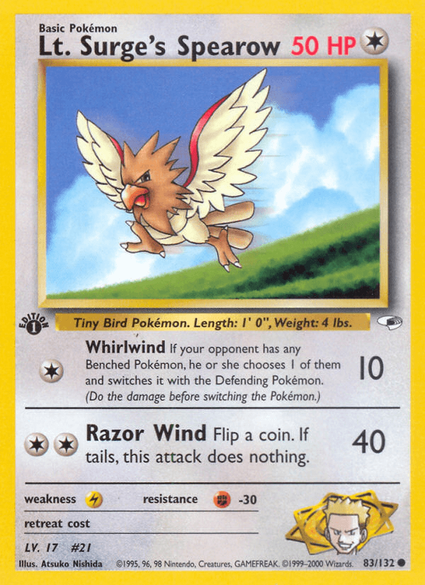 Lt. Surge's Spearow — 1st Edition