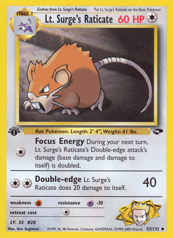 Lt. Surge's Raticate — 1st Edition